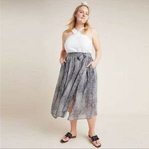 Maeve Anthropologie Skirt Annette Snake Print Midi Tie Waist Grey Animal Plus 16
